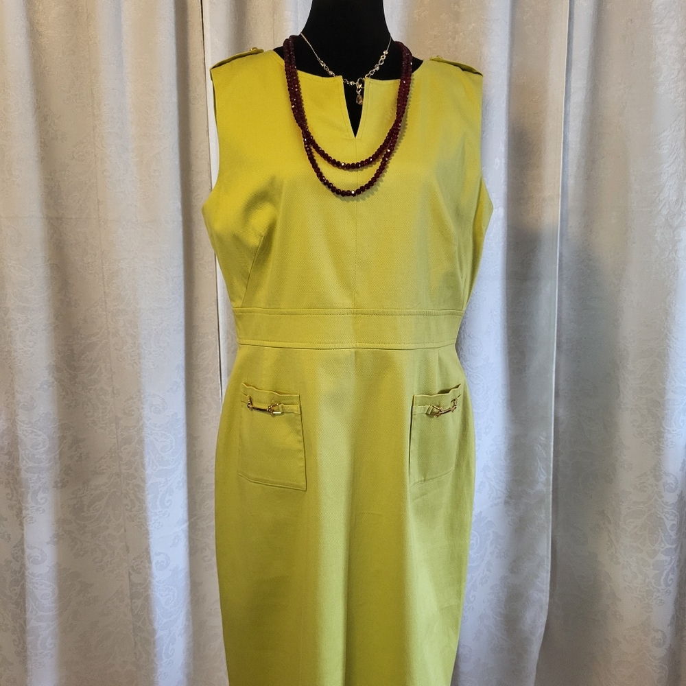 Tahari Arthur S. Levine Womens Shift Sleeveless Dress, Size 12, Yellow